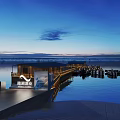 Scenic Night View of Offshore Platform with Blue Sea and Illuminated Lights