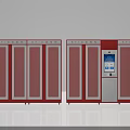 Red Frame Smart Storage Lockers With Multiple Doors And Blue Touch Screen 3d model