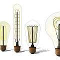 Various Decorative Light Bulbs With Different Filament Patterns And Wooden Bases 3d model