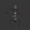 3D Metallic Ant Sculpture With Shiny Surface And Detailed Legs On Dark Background