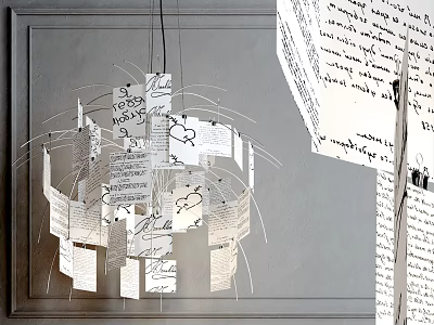 Creative Paper Cut Chandelier with Handwritten Notes Hanging in Modern Decorative Space 3d model