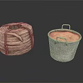Woven Rope Coil and Metal Bucket with Handles for Household Items
