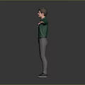 Man In Green Shirt Gray Pants And Black Shoes With Arms Outstretched Against Gray Background