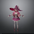 Pink Witch Character Wearing Frilly Dress With Large Hat And Magical Outfit