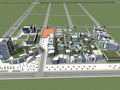 Modern Office Building Complex With Green Spaces And Planned Layout Design 3d model