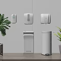 Modern Household Daily Use Appliances With White Wall Mounted Dispensers Trash Bins And Green Plants