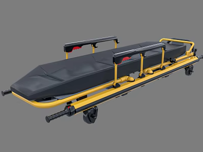 Commercial Medical Stretcher Equipment with Yellow Frame Black Mattress and Wheels 3d model