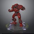 Red Mechanical Creature Character In Dynamic Stance On Hexagonal Platform Base