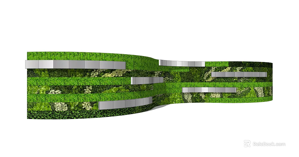 Green Wall Design With Layered Green Plants And Silver Metal Accents 3d model 