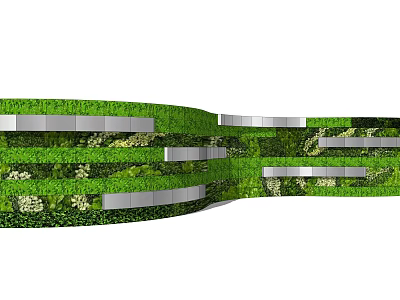 Green Wall Design With Layered Green Plants And Silver Metal Accents 3d model