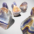 Natural Polished Agate Stones With Blue Purple Brown Striped Patterns On White