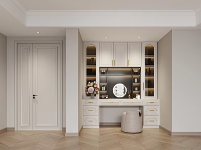 Elegant Modern White Dressing Table Interior With Mirror Drawers And Storage Cabinets 3d model
