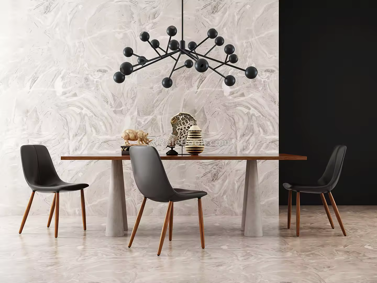 Nordic Dining Table and Chair Combination 3d model