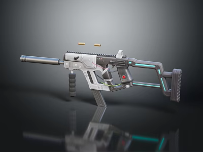 Futuristic Weapon With Sleek Metallic Rifle Structure And Blue Neon Accents 3d model