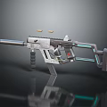Futuristic Weapon With Sleek Metallic Rifle Structure And Blue Neon Accents