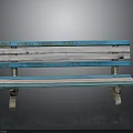 Architectural Outdoor Weathered Blue And White Wooden Slat Bench With Stone Legs
