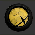 Black Iron Pot With Handle Filled With Gold Coins And Three Small Feet