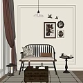 Elegant Interior Leisure Chair With Dark Wooden Frame Neutral Cushion And Wall Art