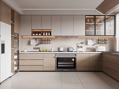 Modern Kitchen Interior Design With Sleek Cabinets Stainless Steel Appliances Spacious Countertop And Recessed Lighting 3d model