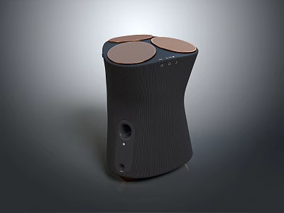 Sleek Black Audio Speaker With Three Circular Top Panels Textured Surface And Side Indicator Light 3d model