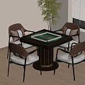 Modern Mahjong Table With Four Upholstered Chairs Near Window And Plant 3d model