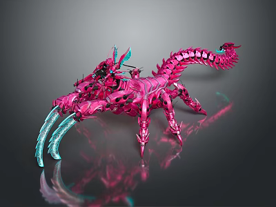 Pink And Blue Armored Dragon With Long Mechanical Body Sharp Claws And Shiny Metallic Design 3d model