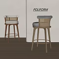 Modern Wooden Frame Bar Stools With Woven Backrest And Gray Cushion