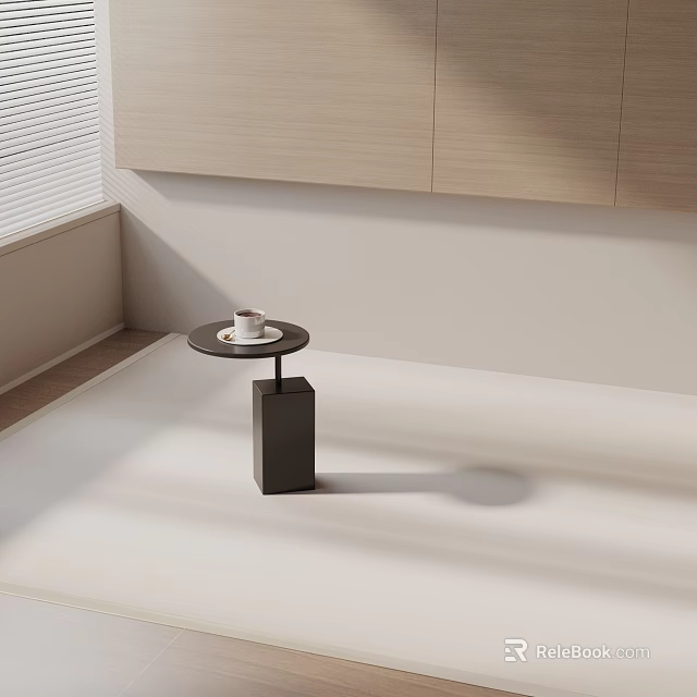 Modern Minimalist Black Side Table With Round Top And Metal Base In Living Room 3d model 