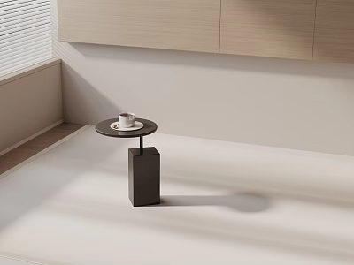 Modern Minimalist Black Side Table With Round Top And Metal Base In Living Room 3d model