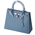 Fashionable Blue Handbag Design With Silk Scarf Metal Clasp And Tassel Decoration