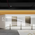 Modern Shopping Mall Lobby With B2 Sign Elevators White Walls And Golden Accents