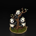 Three Reptiles Climbing On Tree Trunk With Small Green Leaves Sculpture