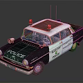 Vintage Black And White Police Car Model With Red Sirens And POLICE Lettering
