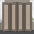 Four Panel Modern Wooden Room Divider With Intricate Patterns For Home Interior 3d model