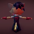 Cartoon Style Cat Game Character Wearing Vest Tie Red Gloves Arms Outstretched Holding Blue Tool