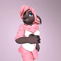 3D Game Movie Character with Pink Hair Dark Skin Rabbit Ears in Pink White Outfit