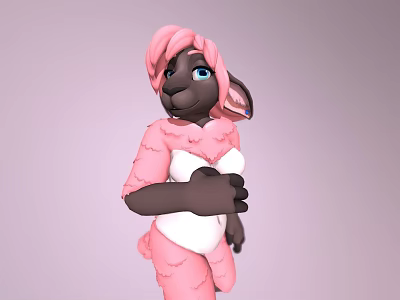 3D Game Movie Character with Pink Hair Dark Skin Rabbit Ears in Pink White Outfit 3d model