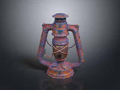 Vintage Kerosene Lamp Combination With Rustic Copper Blue Patina Finish And Glass Shade Handle 3d model