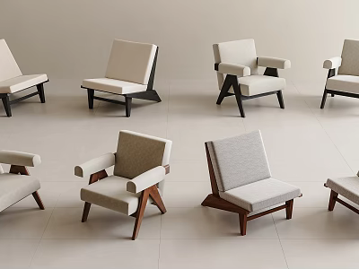 Modern Light Colored Lounge Chairs With Various Designs And Wooden Legs 3d model