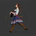 Traditional Folk Doll Figure Wearing White Blouse And Blue Decorative Skirt With Stringed Instrument