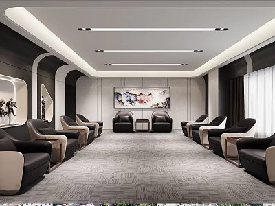 Modern Hotel Public Lounge With Comfortable Seating Decorative Artwork And Soft Lighting 3d model