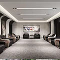 Modern Hotel Public Lounge With Comfortable Seating Decorative Artwork And Soft Lighting