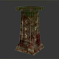 Decorative Architectural Column With Green Red Gold Marbled Surface And Intricate Patterns