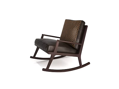Modern Wooden Rocking Chair with Patterned Backrest and Leather Seat for Comfortable Home Leisure 3d model