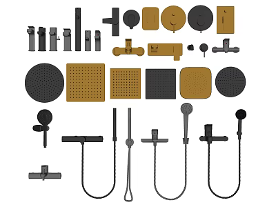 Different Types of Faucet Parts With Various Shapes Handles And Sprayers 3d model