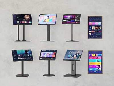 Multiple Interactive Touchscreen Displays With Various Digital Content And Stand Designs 3d model