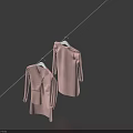 Two Pink Clothes Hanging on a Clothesline with White Hangers and Dark Blue Backdrop