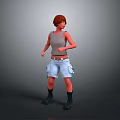 Kid With Red Hair Gray Tank Top Light Blue Shorts Brown Belt Black Boots Standing