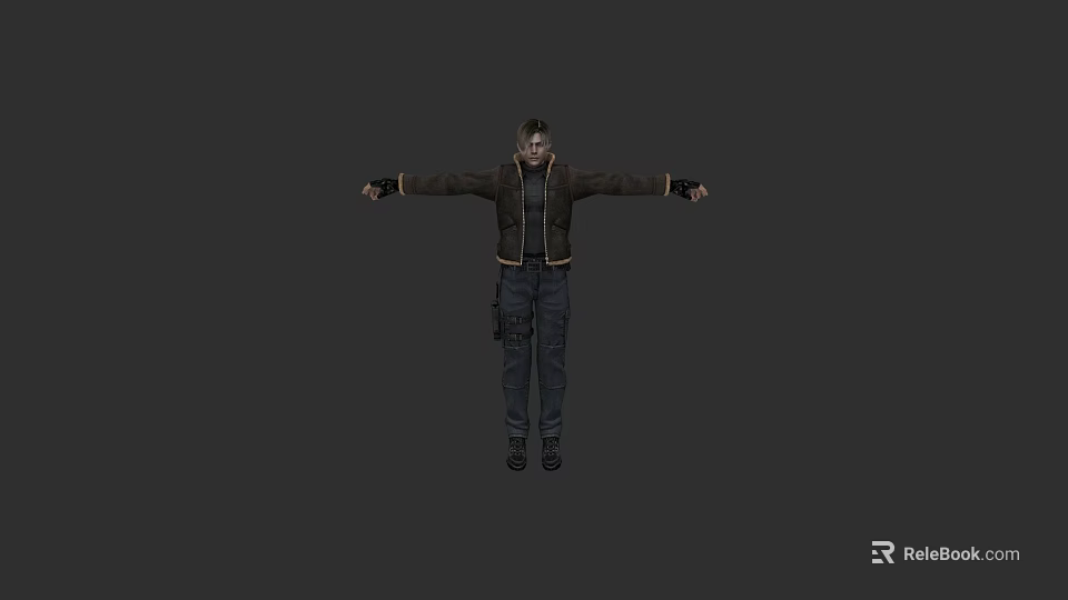 Game And Movie Character With Outstretched Arms Wearing Black Jacket And Utility Pants 3d model 