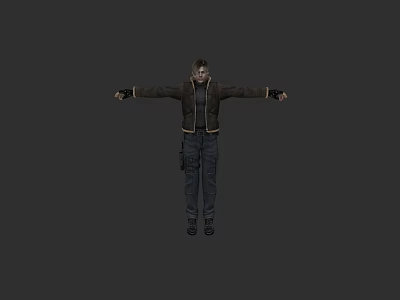 Game And Movie Character With Outstretched Arms Wearing Black Jacket And Utility Pants 3d model